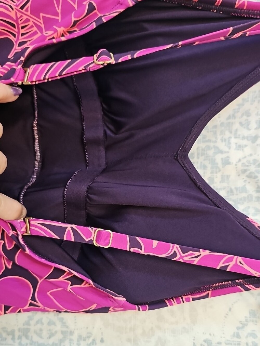 Lands' End Purple and Pink Floral Swim Dress - Picture 6 of 7